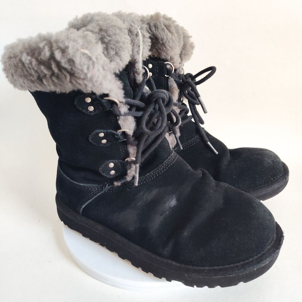 UGG Montclair Womens Size 5 Black Casual Outdoor‎ Lace Tall Winter Boots 1892